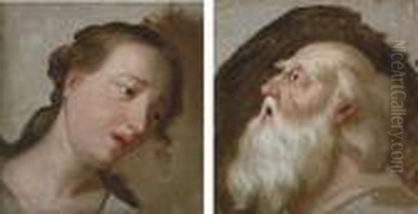 Two Studies Of Heads: Head Of Lear; And Head Of Cordelia Oil Painting by George Romney