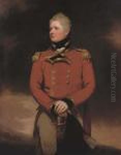 Portrait Of Lt. Col. The Hon. Francis Wheeler Hood Oil Painting by George Romney