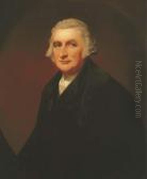 Portrait Of James Farrer, Esq., Half-length, In A Black Jacket, In A Painted Oval Oil Painting by George Romney