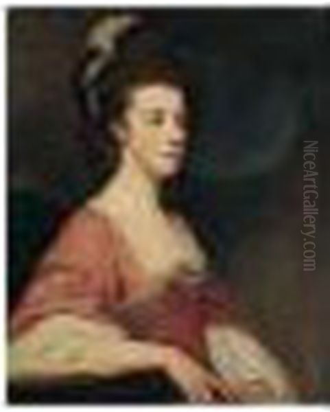 Half Length, Wearing A Pink Dress Oil Painting by George Romney