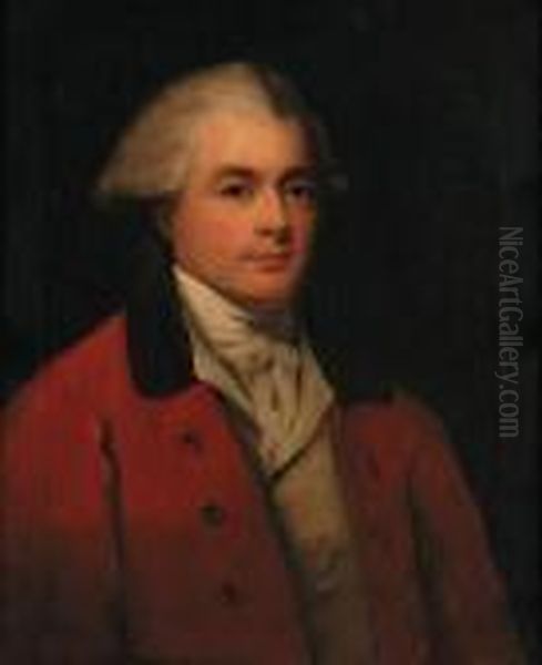 Portrait Of A Gentleman, 
Half-length, Traditionally Identified Asrobert Henley, Earl Of 
Northington, In A Red Coat And A Whitestock Oil Painting by George Romney