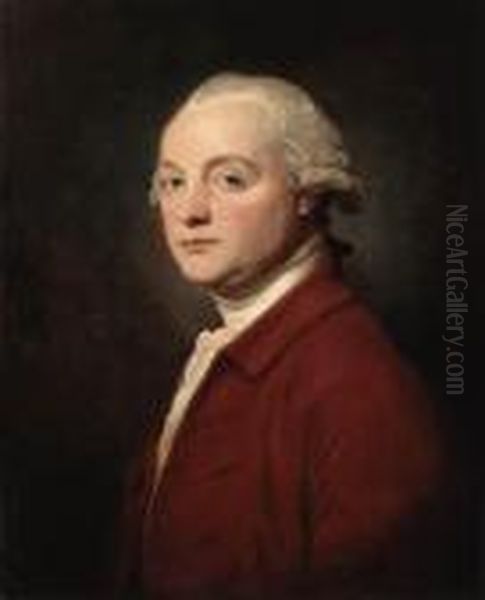 Portrait Of A Gentleman Said To Be John Kenwick, Half Length,wearing A Red Jacket Oil Painting by George Romney