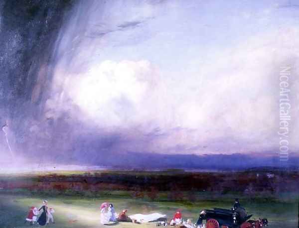 An Interrupted Picnic Oil Painting by Charles Sims