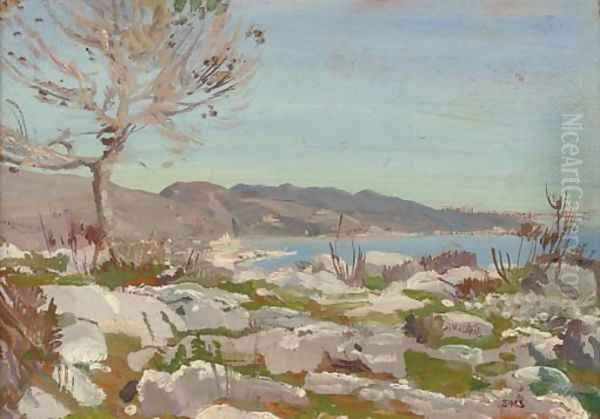 The coast near Menton, south of France Oil Painting by Charles Sims