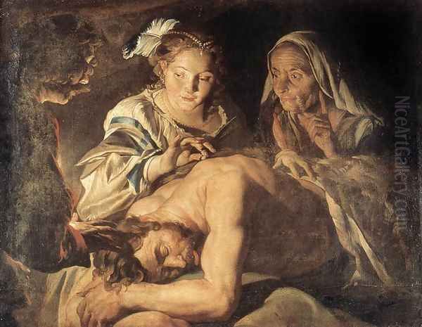 Samson and Delilah 1630s Oil Painting by Matthias Stomer