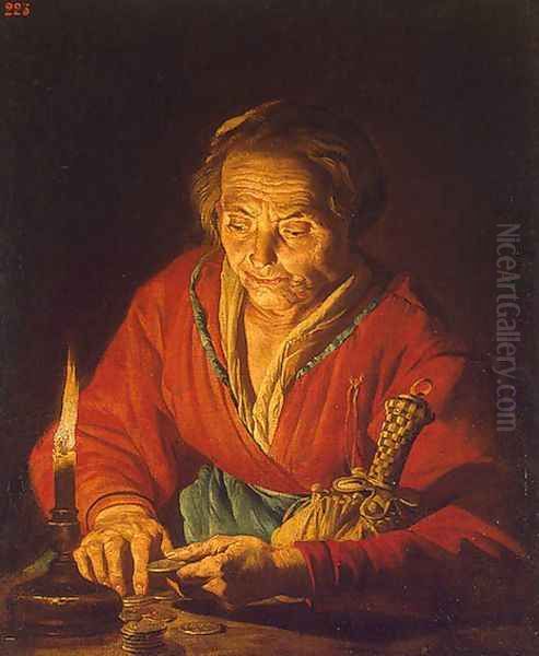 Old Woman with a Candle 1640-1650 Oil Painting by Matthias Stomer