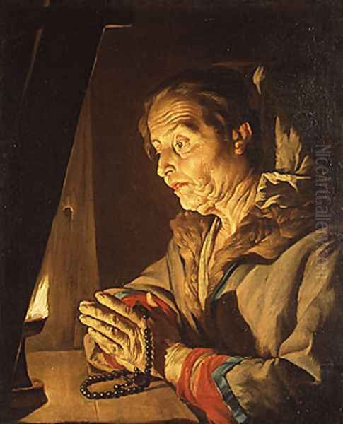 Old Woman Praying Oil Painting by Matthias Stomer