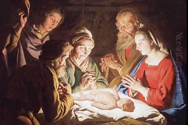 1635-40 The Adoration of the Shepherds Oil Painting by Matthias Stomer