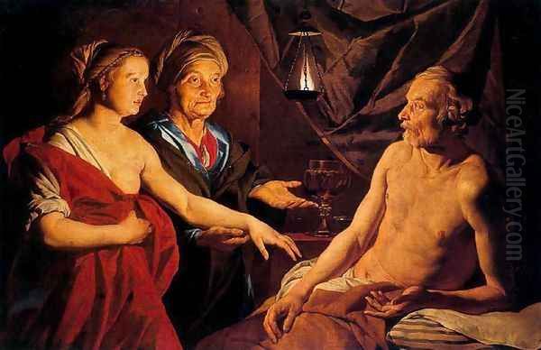 Sarah Leading Hagar to Abraham Oil Painting by Matthias Stomer