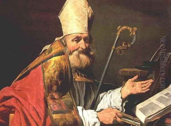 St Ambrose Oil Painting by Matthias Stomer