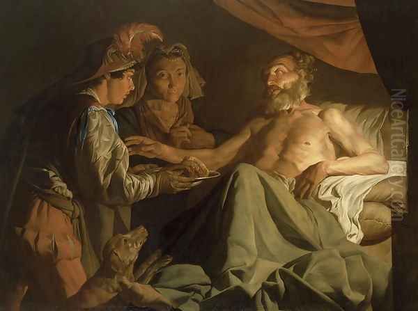 Issac Blessing Jacob, c.1600-50 Oil Painting by Matthias Stomer