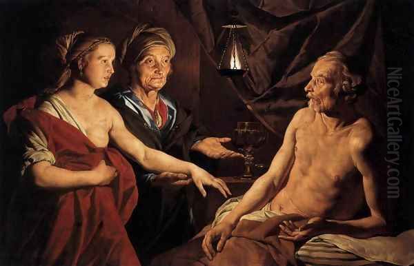 Sarah Leading Hagar to Abraham 2 Oil Painting by Matthias Stomer