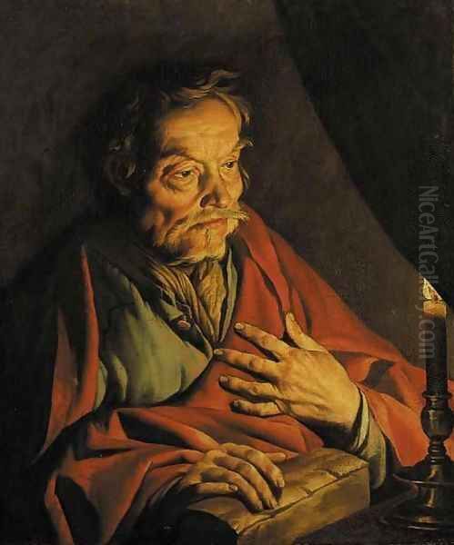 Saint Matthew by candlelight Oil Painting by Matthias Stomer