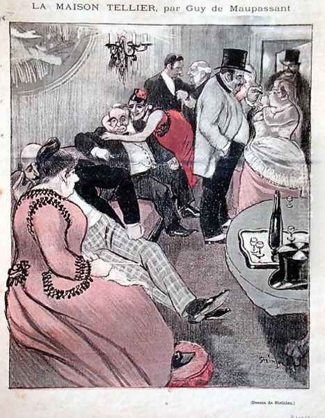 Illustration for La Maison Tellier by Guy de Maupassant 1850-93, front cover of Gil Blas, 9th October 1892 2 Oil Painting by Theophile Alexandre Steinlen