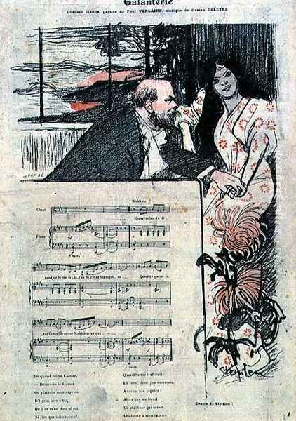 Illustrated score sheet for Galenterie, words by Paul Verlaine and music by Gaston Deletre Oil Painting by Theophile Alexandre Steinlen