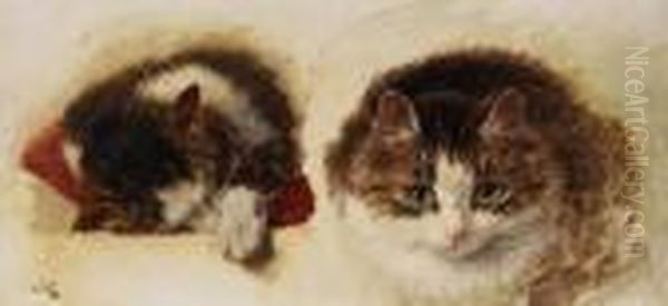 Zwei Katzen Oil Painting by Henriette Ronner-Knip