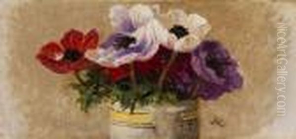 Kleine Vase Mit Anemonen Oil Painting by Henriette Ronner-Knip