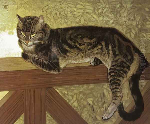 Ete, Chat sur une Balustrade, 1909 Oil Painting by Theophile Alexandre Steinlen