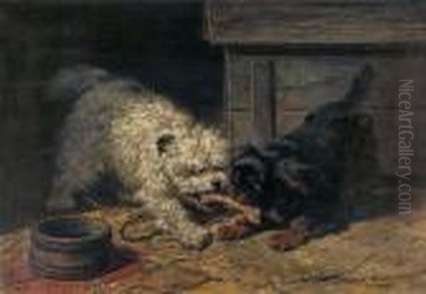 Zwei Hunde Mit Knochen Vor Ihrer Hutte Oil Painting by Henriette Ronner-Knip