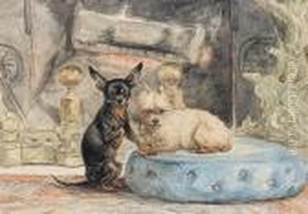 The Dogs Of Marie-henriette, The Queen Ofbelgium Oil Painting by Henriette Ronner-Knip