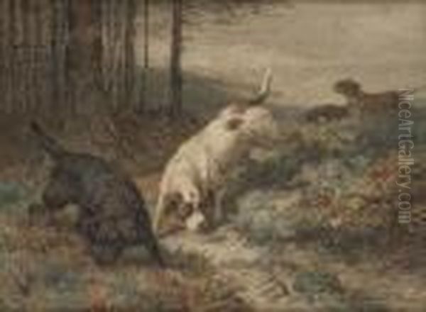 Chiens De Chasse Al'affut Oil Painting by Henriette Ronner-Knip