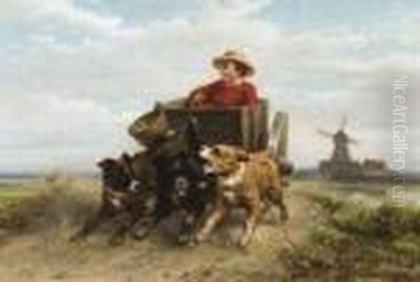 Jeune Garcon Avec Charette A Chiens Oil Painting by Henriette Ronner-Knip