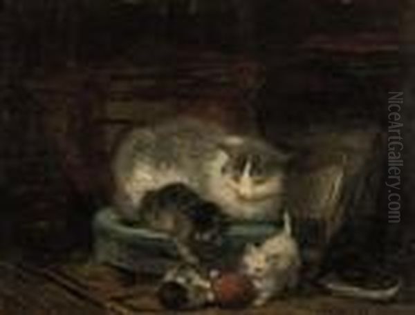 Playing Kittens Oil Painting by Henriette Ronner-Knip