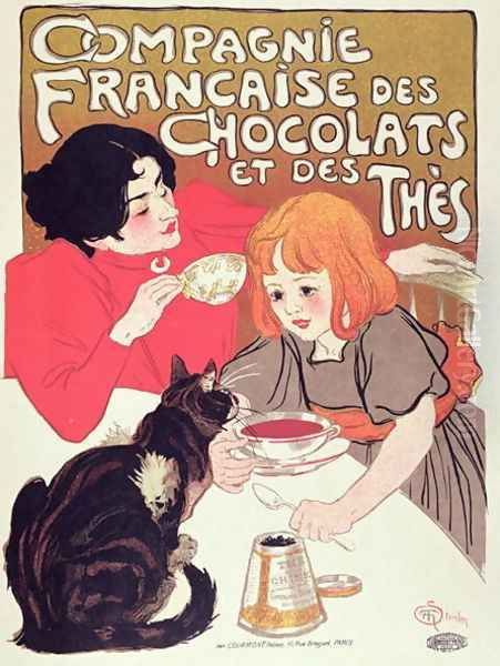 Poster advertising the Compagnie Francaise des Chocolats et des Thes, c.1898 Oil Painting by Theophile Alexandre Steinlen