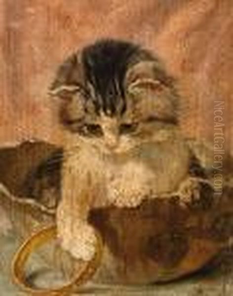 Kitten Playing With A Bracelet Oil Painting by Henriette Ronner-Knip