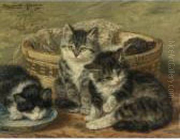 Four Kittens Oil Painting by Henriette Ronner-Knip