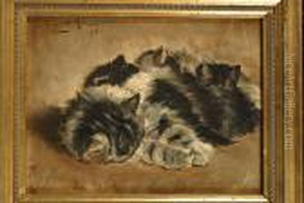 Chat Et Ses Trois Chatons Dormant Oil Painting by Henriette Ronner-Knip