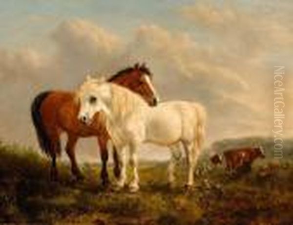 Two Ponies Oil Painting by Henriette Ronner-Knip