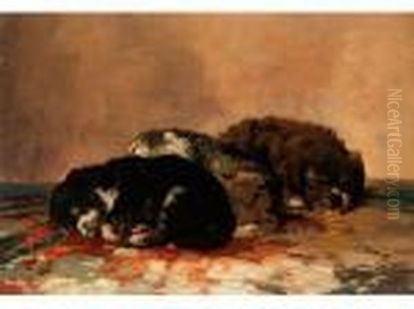 Drei Schlafende Junge Hunde Oil Painting by Henriette Ronner-Knip