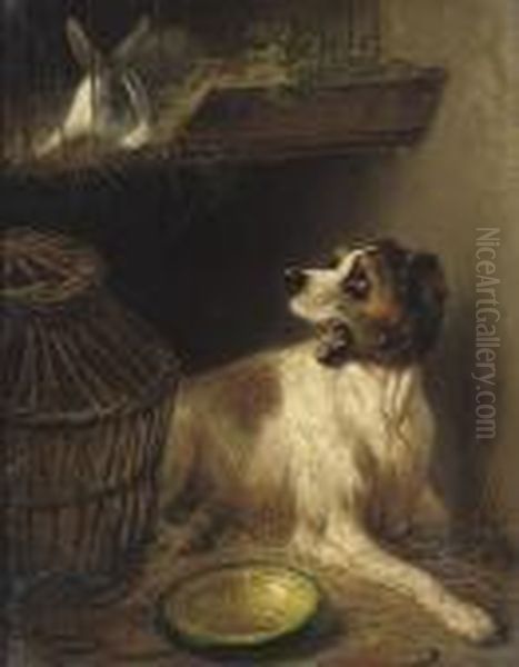 A Dog And A Rabbit Oil Painting by Henriette Ronner-Knip