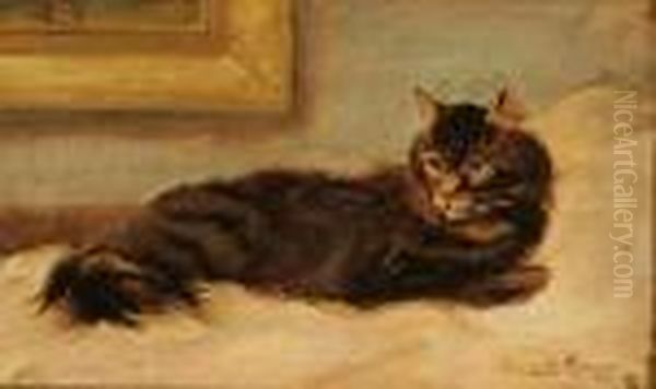 Resting Cat Oil Painting by Henriette Ronner-Knip