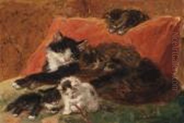 Chatte Avec Ses Petits Oil Painting by Henriette Ronner-Knip