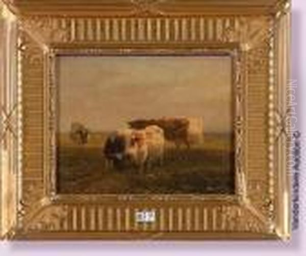 Vaches Au Pre Pres De La Mare Oil Painting by Henriette Ronner-Knip