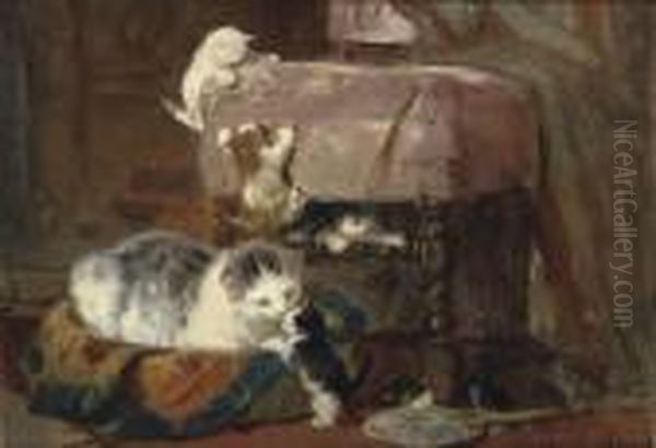 Playing Cats Oil Painting by Henriette Ronner-Knip