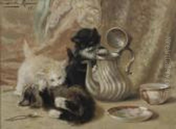 Verstoorde Theevisite: Tea Time Oil Painting by Henriette Ronner-Knip