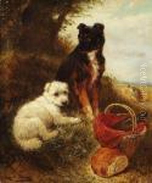 Zwei Hunde Oil Painting by Henriette Ronner-Knip