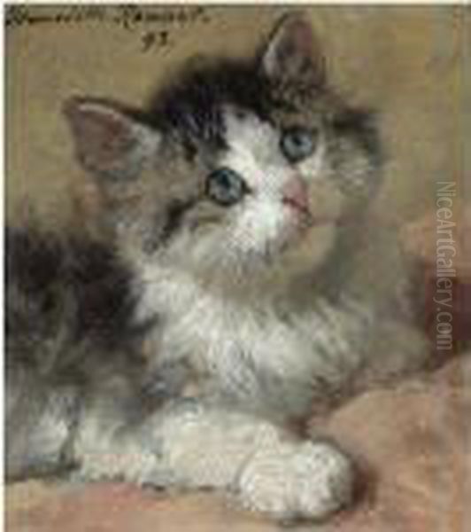 An Inquisitive Kitten Oil Painting by Henriette Ronner-Knip