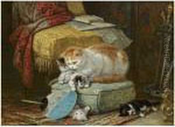 Playing With The Fan Oil Painting by Henriette Ronner-Knip