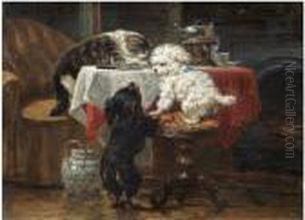 Dinner Time Oil Painting by Henriette Ronner-Knip