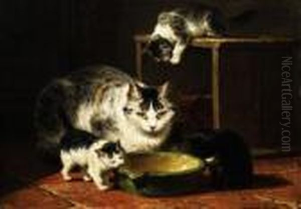 Katzenmutter Mit Vier Jungen Oil Painting by Henriette Ronner-Knip