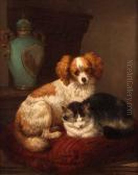 Firm Friends Oil Painting by Henriette Ronner-Knip