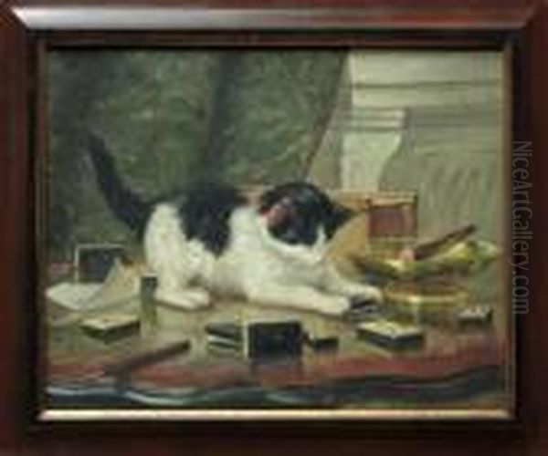 Kittens With Dominos Oil Painting by Henriette Ronner-Knip