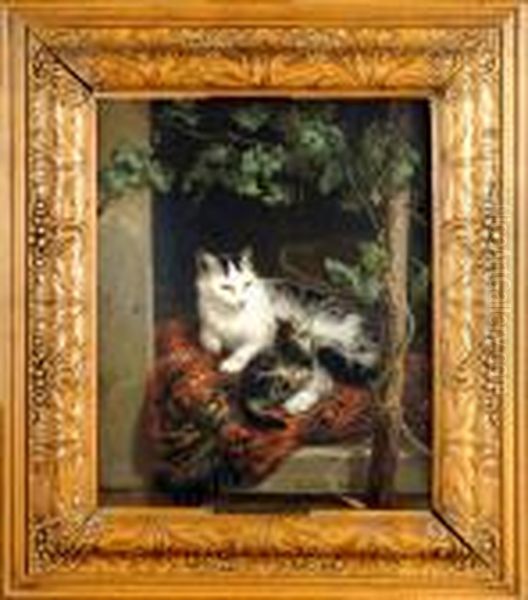 Chatte Et Chaton Oil Painting by Henriette Ronner-Knip