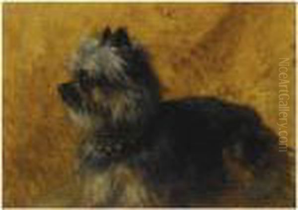 A Yorkshire Terrier Oil Painting by Henriette Ronner-Knip