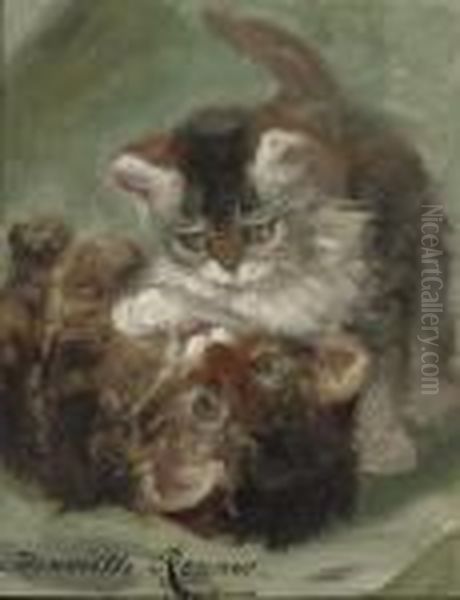 Playing Kittens Oil Painting by Henriette Ronner-Knip