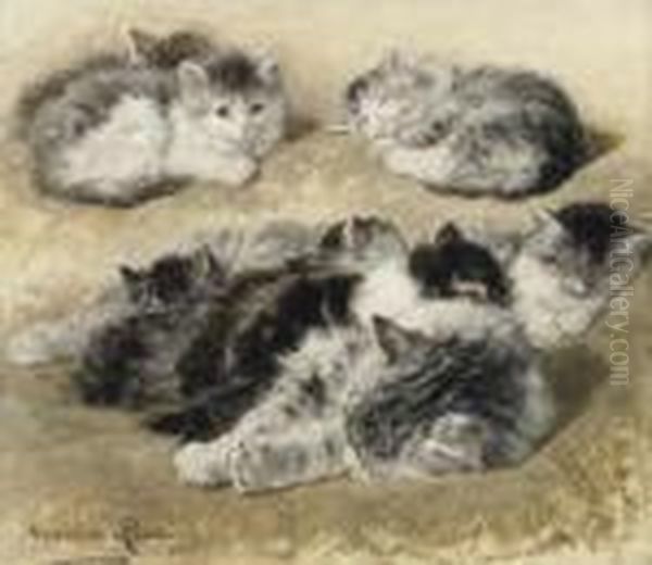 Furry Friends Oil Painting by Henriette Ronner-Knip